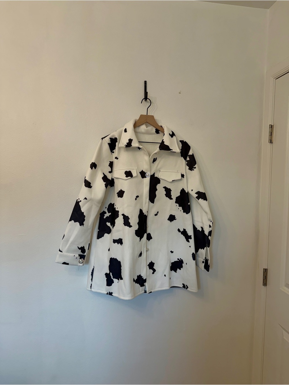 Cow Print Button-Up Jacket — Black & White